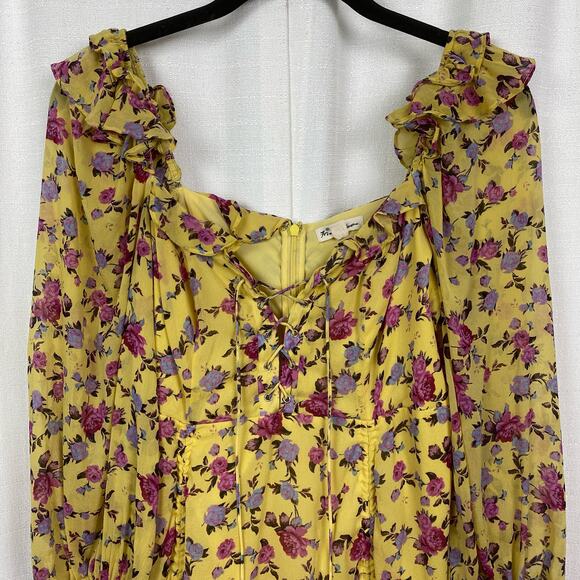 For Love&Lemons Yellow Silk Floral Beaumont Mini Dress Sz.M - Picture 6 of 16